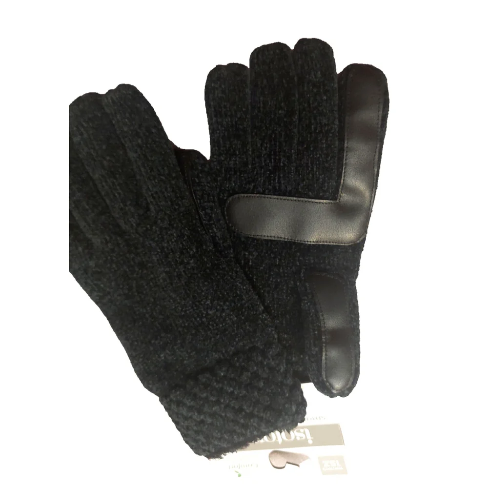 Isotoner Signature Black Chenille Cable-Knit Gloves Sz One Size NWT